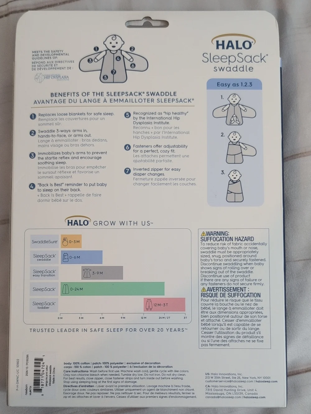 HALO SleepSack Swaddle Penguins Newborn 0-3 Months 1.5 TOG Cotton NIB